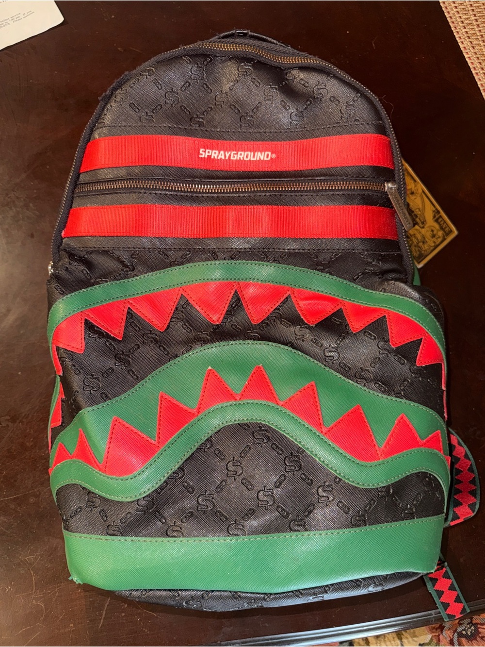 Sprayground Black Red & Green Shark Mouth Backpack